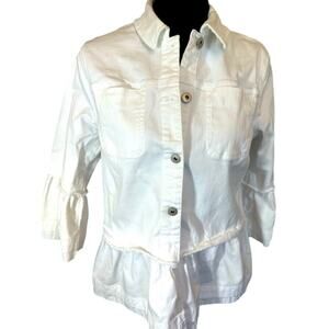 Style & Co White Denim Jacket with Ruffle | Women’s Size M